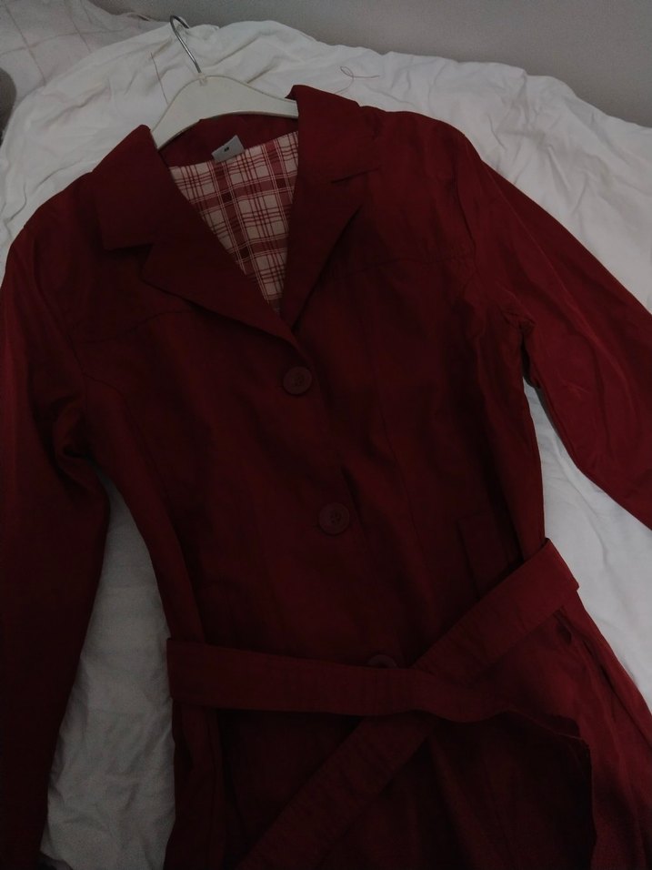 Bordo Düğmeli Midi Trençkot - Görsel 2