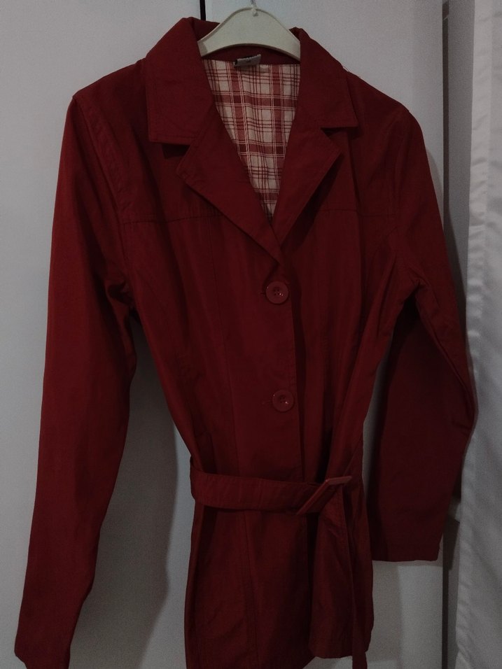 Bordo Düğmeli Midi Trençkot - Görsel 3