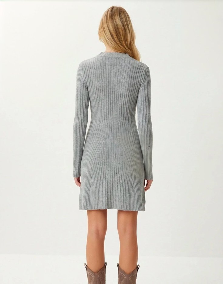 Trendyol gri triko mini elbise - Görsel 2