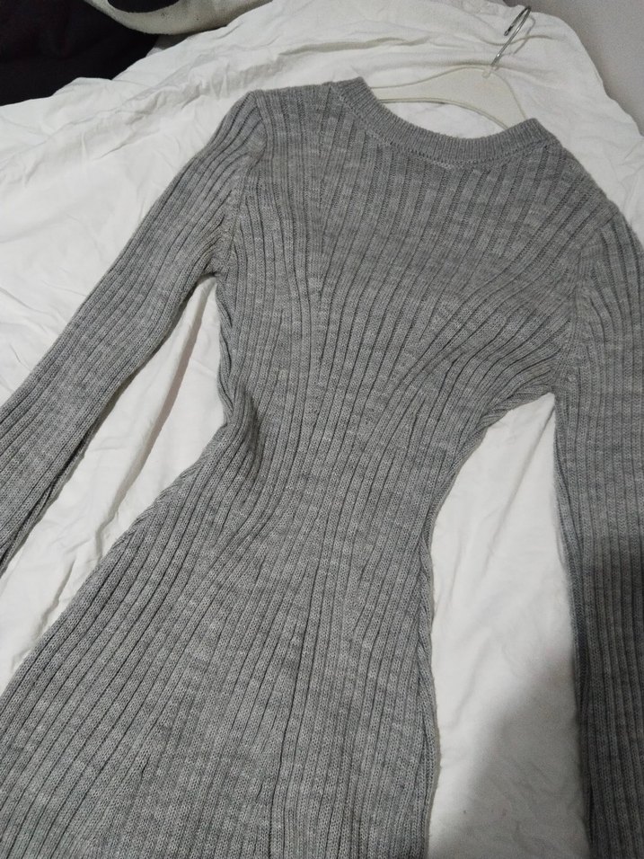 Trendyol gri triko mini elbise - Görsel 4