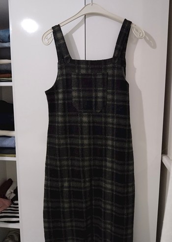 Kadın Ekose Desenli Askılı Midi Elbise - Görsel 3