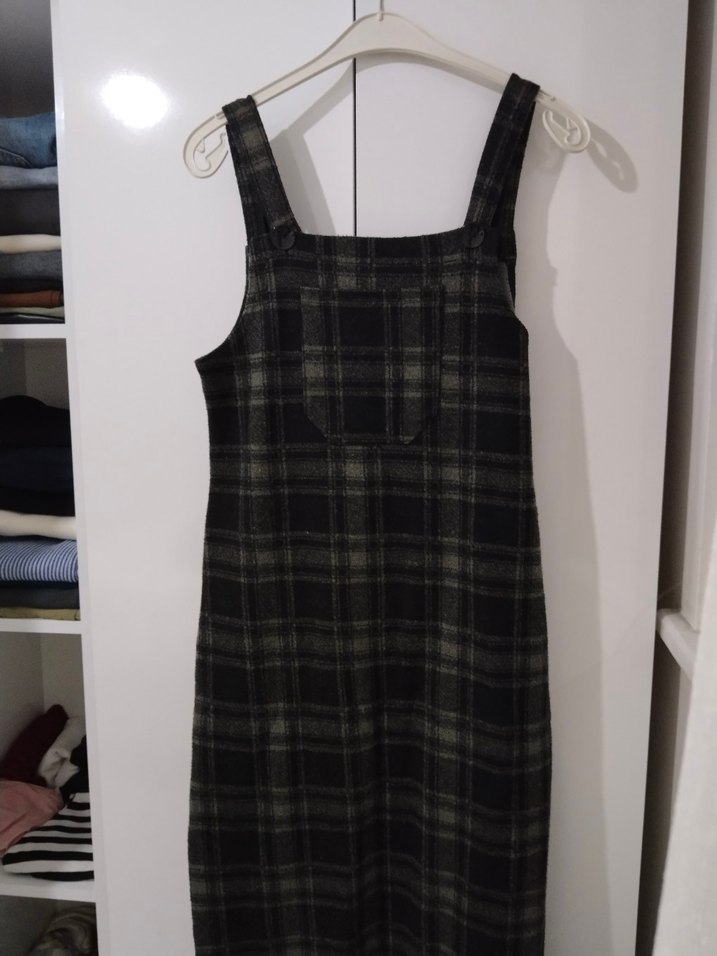 Kadın Ekose Desenli Askılı Midi Elbise - Görsel 3