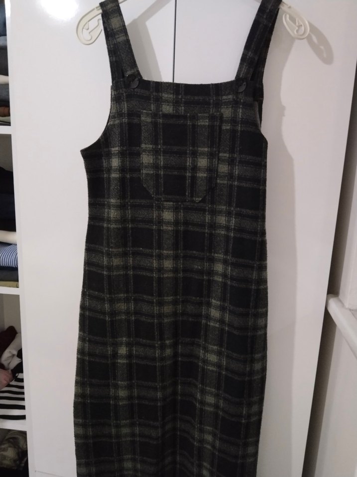 Kadın Ekose Desenli Askılı Midi Elbise - Görsel 2