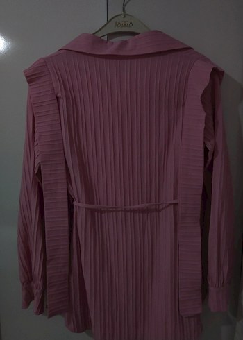 Piliseli Pembe Keten Kadın Gömlek - Görsel 2