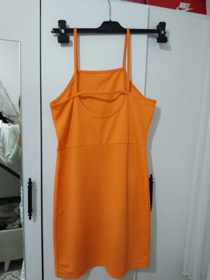 Turuncu Mini Askılı Kadın Elbise - Görsel 2