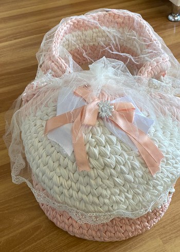 Ikea Pembe Pastel Renkli Örgü Bebek Sepeti