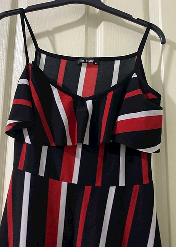 Çizgili Askılı Midi Elbise - Görsel 3