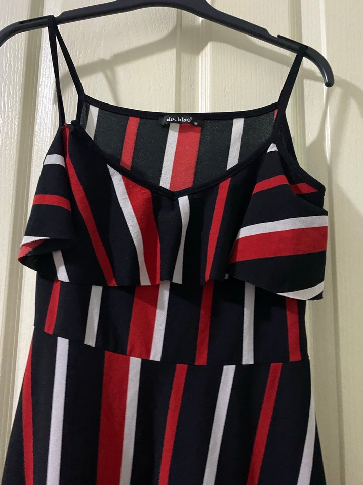 Çizgili Askılı Midi Elbise - Görsel 3