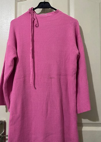 Pembe Triko Uzun Kollu Kadın Elbise - Görsel 2