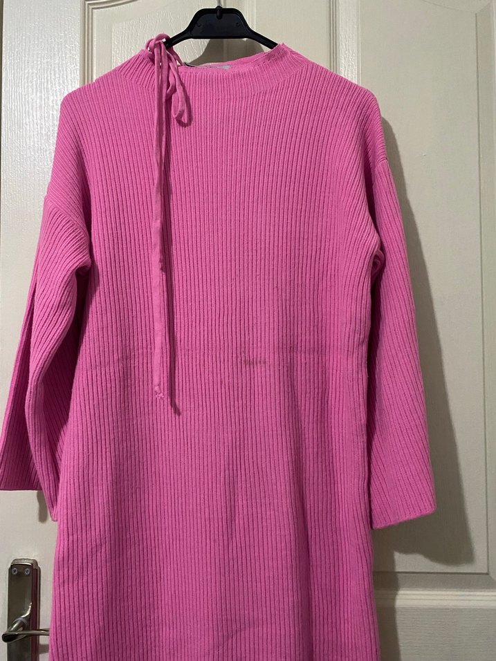 Pembe Triko Uzun Kollu Kadın Elbise - Görsel 2