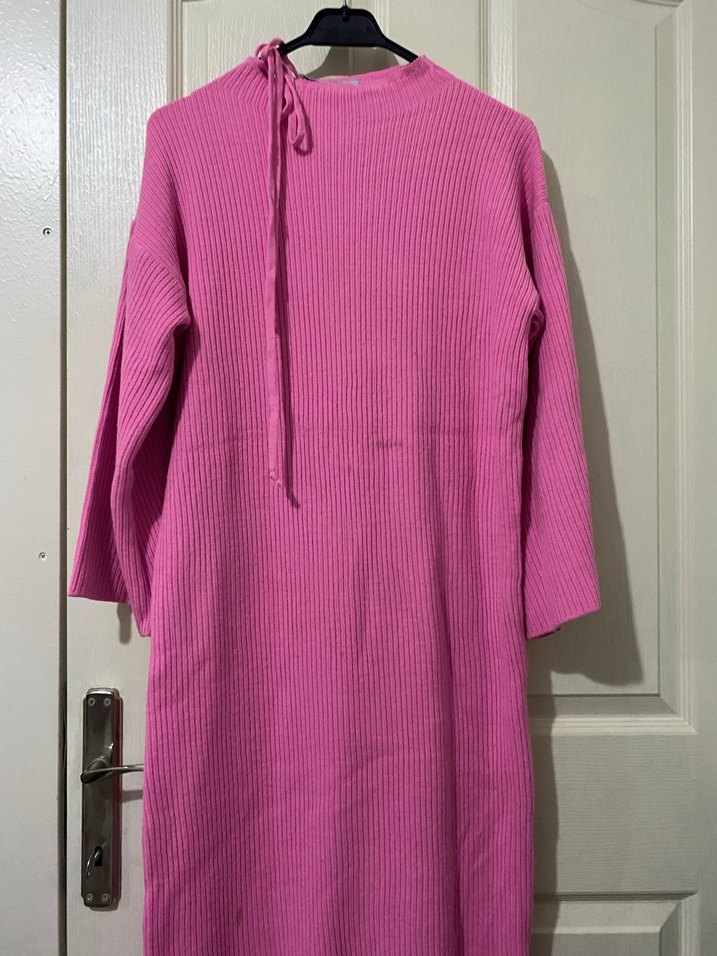 Pembe Triko Uzun Kollu Kadın Elbise - Görsel 4