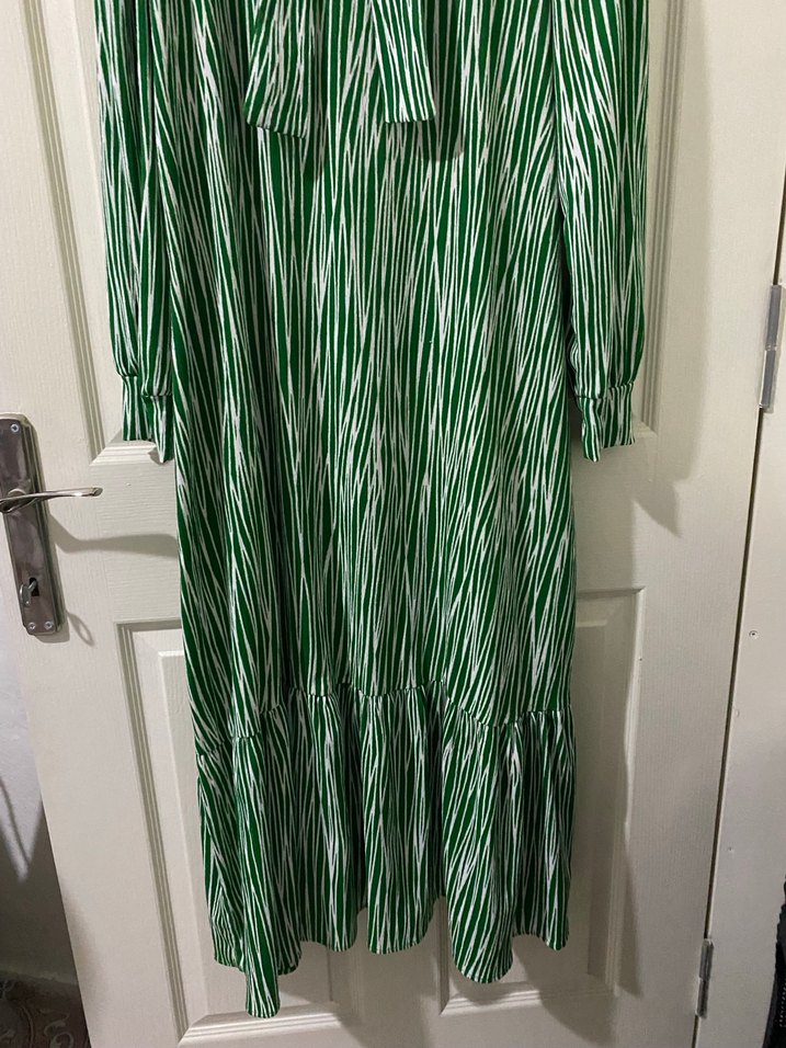 Yeşil Zebra Desenli Uzun Elbise - Görsel 2