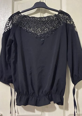 Dantel Detaylı Siyah Uzun Kollu Kadın Bluz - Görsel 2