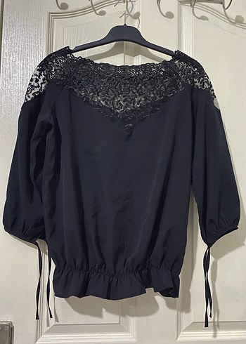 Dantel Detaylı Siyah Uzun Kollu Kadın Bluz - Görsel 4