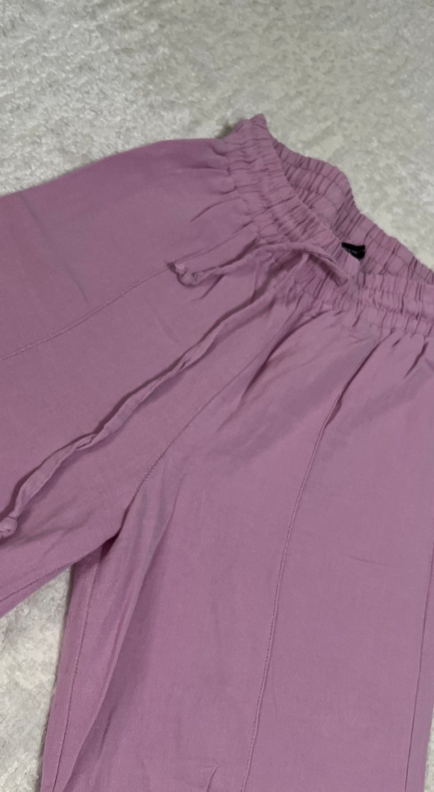 Mor Rahat Kesim Keten Kadın Pantolon - Görsel 3