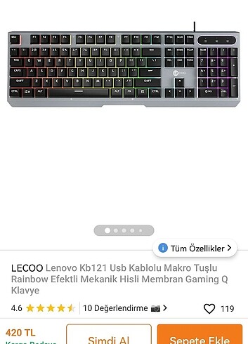 Lenovo Lecoo RGB klavye 