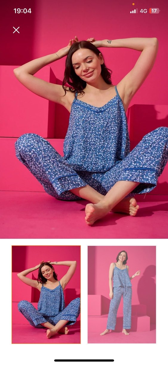 Mavi Bağlama Desenli Askılı Kadın Pijama Takımı - Görsel 2