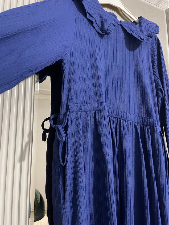 Kadın Lacivert Piliseli Uzun Elbise - Görsel 2