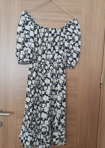 Kadın Bohem Midi Elbise, Kısa Kollu, Renkli Çiçek Desenli