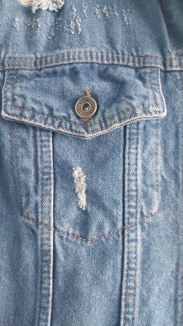 Düğmeli Mavi Midi Denim Ceket - Görsel 3