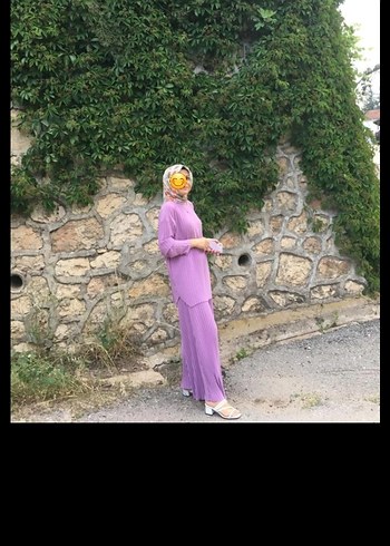 Mor Uzun Salaş Henna Elbise