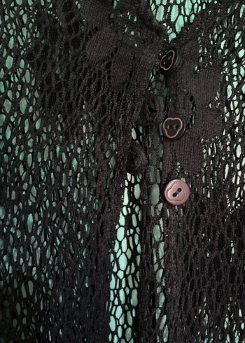 Dantel Detaylı Siyah Kadın Hırka - Görsel 2