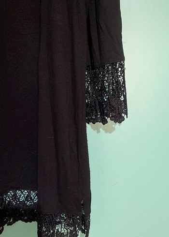 Siyah Dantel Detaylı Midi Uzun Kollu Tunik - Görsel 2