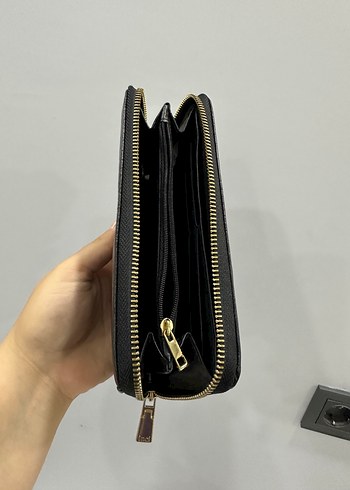 İnci Siyah Deri Yılan Desenli Fermuarlı Cüzdan - Görsel 5