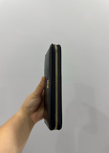 İnci Siyah Deri Yılan Desenli Fermuarlı Cüzdan - Görsel 2