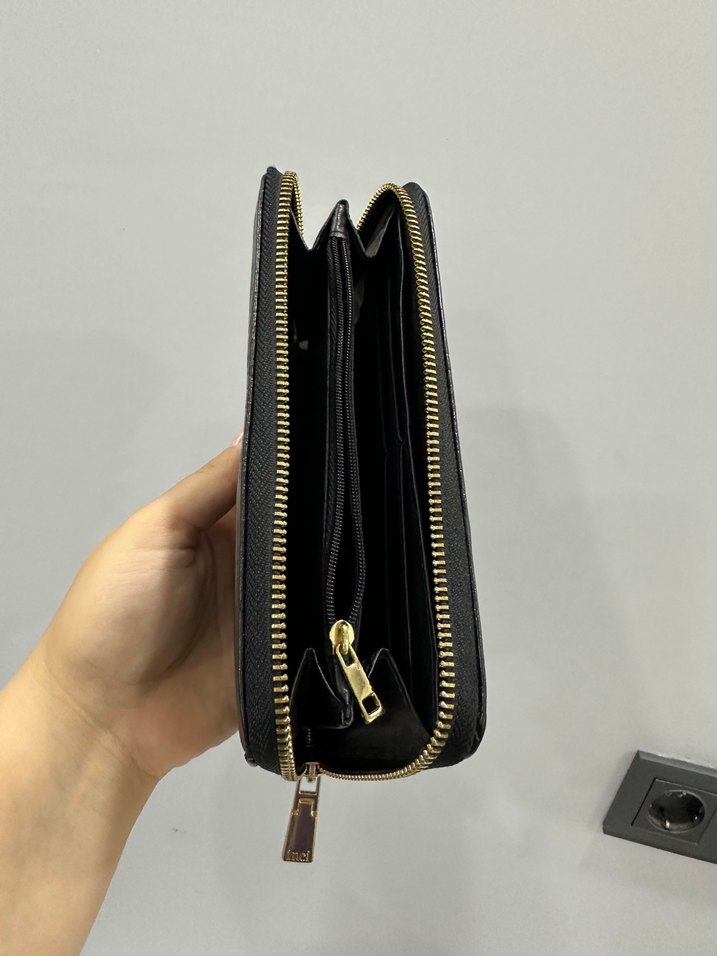 İnci Siyah Deri Yılan Desenli Fermuarlı Cüzdan - Görsel 5