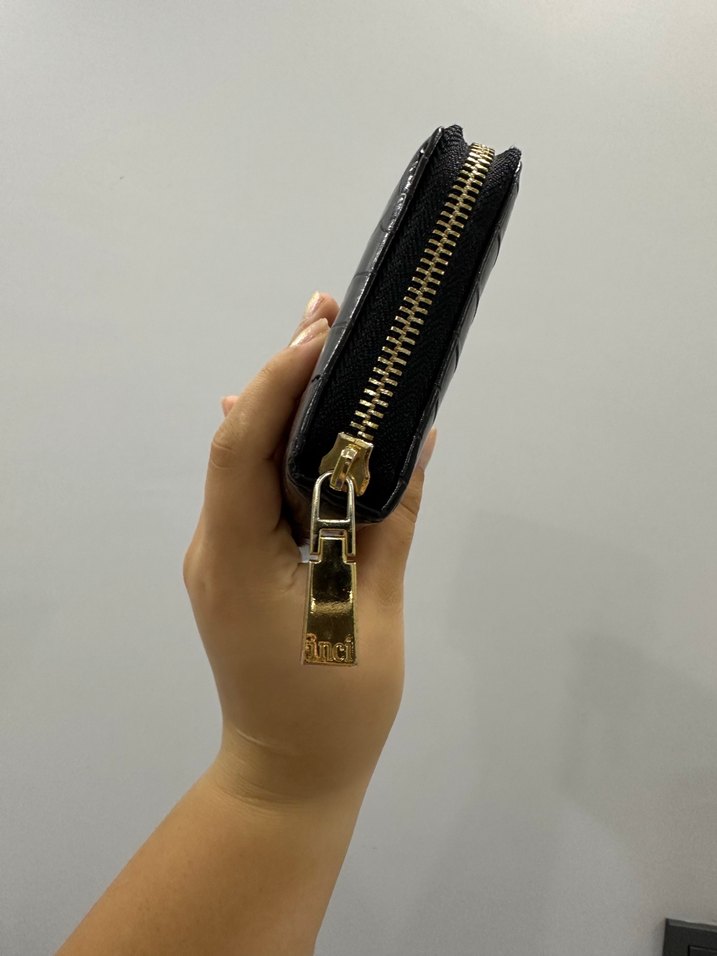 İnci Siyah Deri Yılan Desenli Fermuarlı Cüzdan - Görsel 4