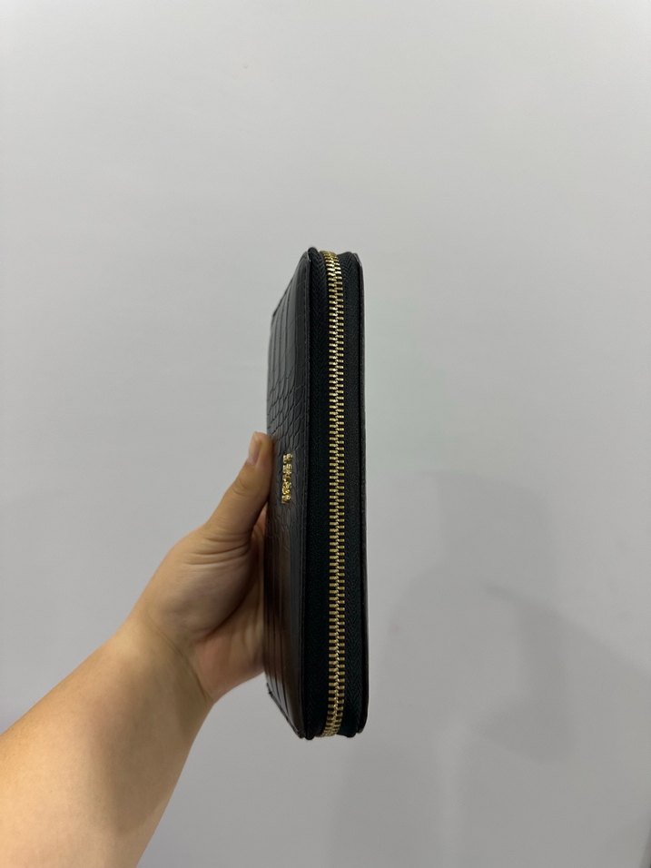 İnci Siyah Deri Yılan Desenli Fermuarlı Cüzdan - Görsel 2