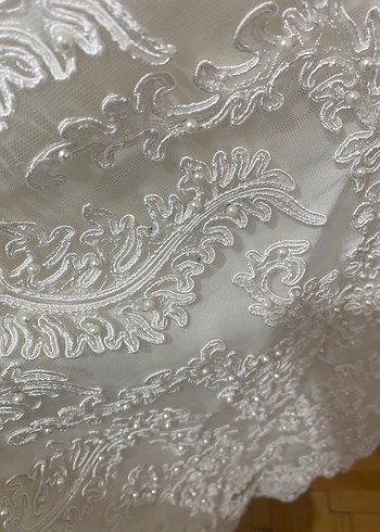 Dantel Detaylı Beyaz Uzun Balık Gelinlik - Görsel 4