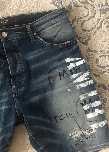 Nakışlı Kemerli Erkek Koyu Mavi Kot Şort - Görsel 4