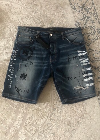 Nakışlı Kemerli Erkek Koyu Mavi Kot Şort - Görsel 2