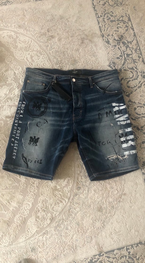 Nakışlı Kemerli Erkek Koyu Mavi Kot Şort - Görsel 2