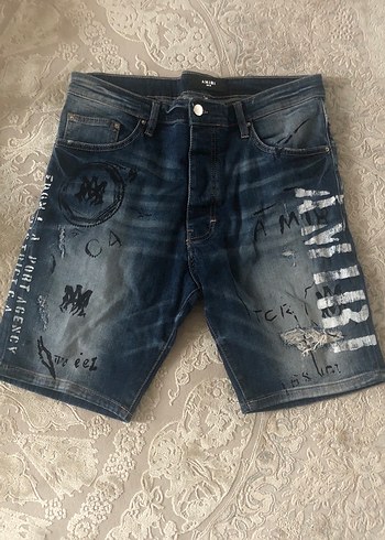 Nakışlı Kemerli Erkek Kot Şort - Görsel 2