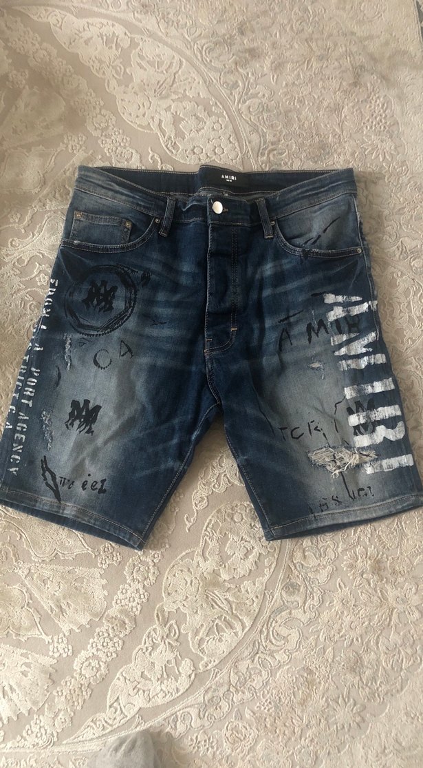 Nakışlı Kemerli Erkek Kot Şort - Görsel 2