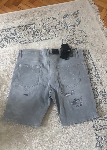 Gri Erkek Mini Kot Şort Bol Kesim - Görsel 4