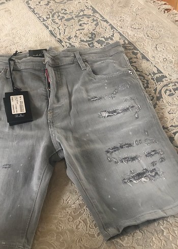 Gri Erkek Kısa Paça Kot Şort - Görsel 3