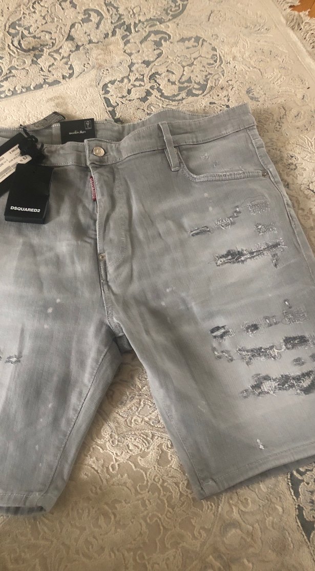 Gri Yırtık Detaylı Loose Fit Denim Şort - Görsel 3