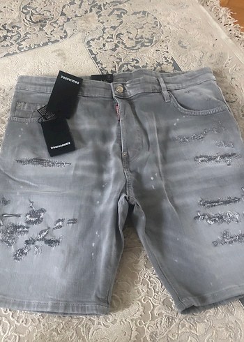 Gri Erkek Kot Şort Bol Kesim Kemerli - Görsel 2