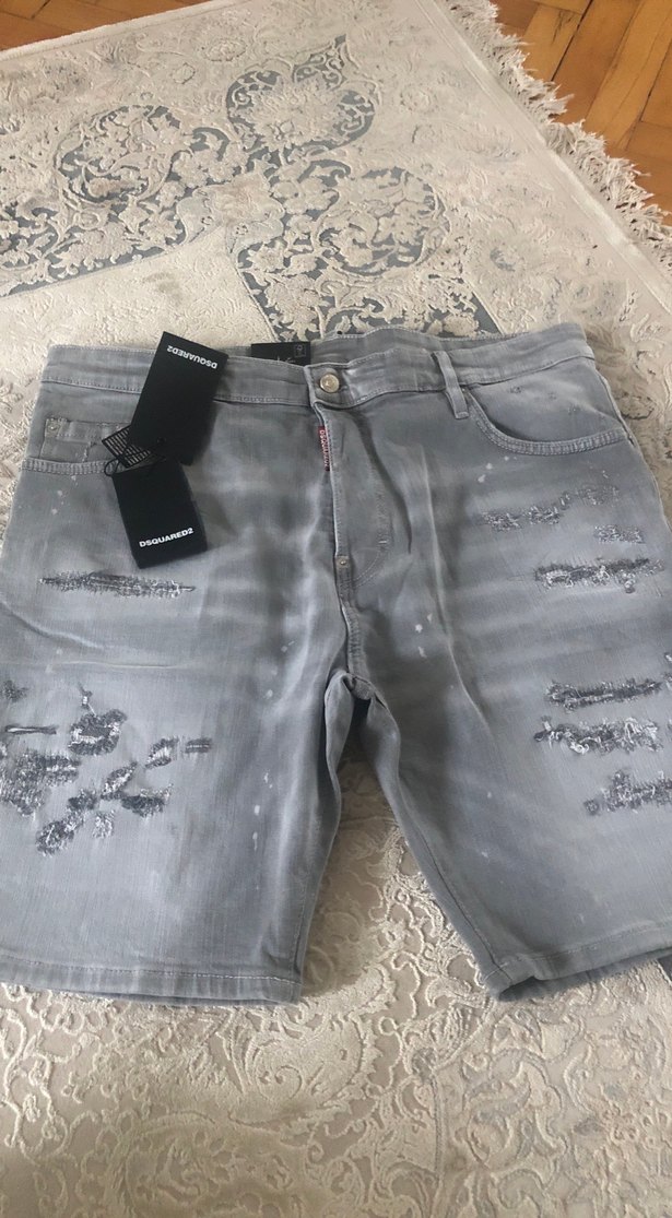 Gri Erkek Kot Şort Bol Kesim Kemerli - Görsel 2