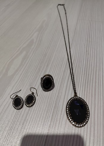 Siyah Taşlı Gotik Kadın Takı Seti