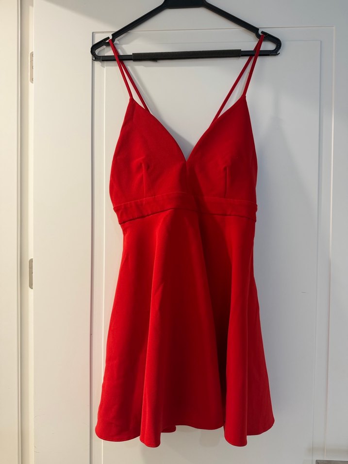 Kırmızı Drapeli Midi Abiye Elbise - Görsel 2