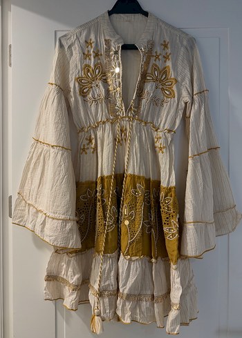 Bohem Nakışlı Püsküllü Mini Elbise - Görsel 3