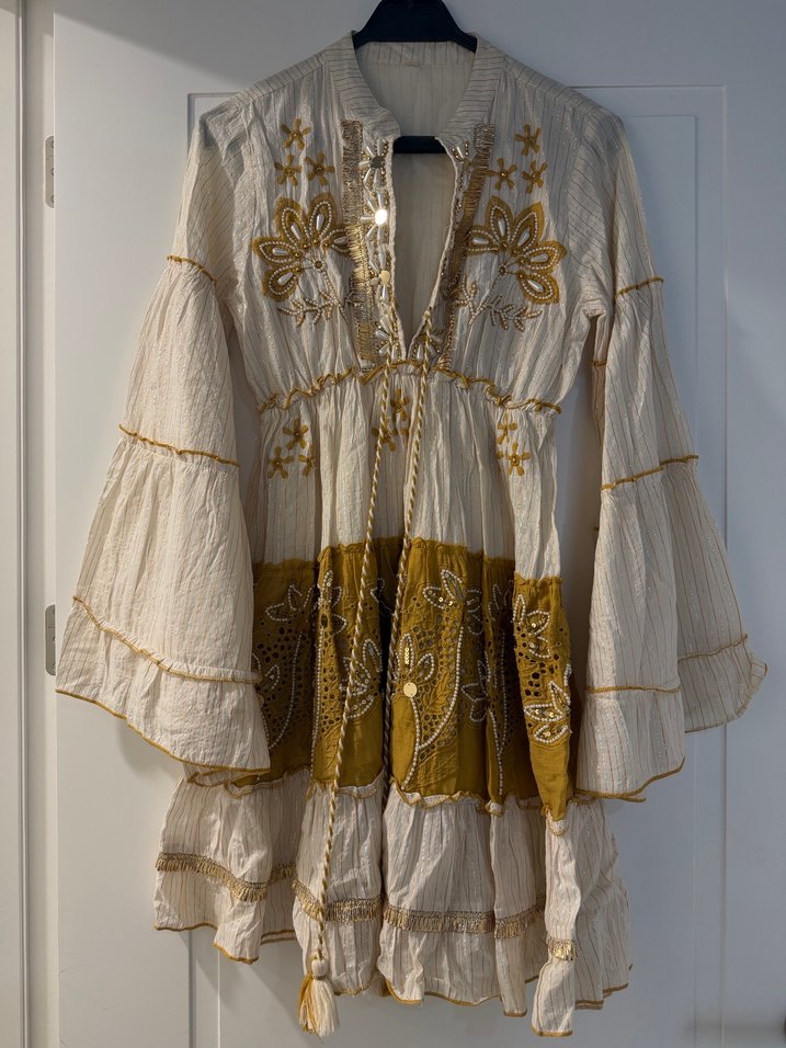 Bohem Nakışlı Püsküllü Mini Elbise - Görsel 3