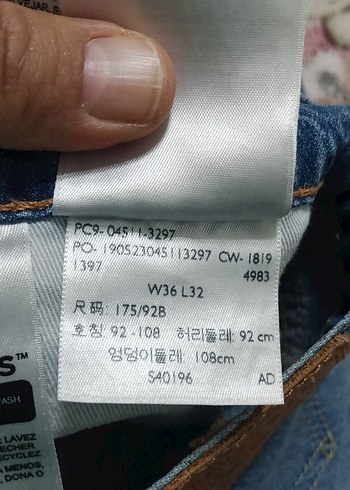36 Beden Levi's 511 orjinal erkek kot ince 34 beden 32 boy