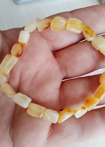 Damla Kehribar bileklik 4 gram 19 cm Bej Boncuklu Bohem Bileklik - Görsel 3