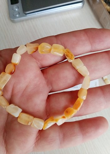 Damla Kehribar bileklik 4 gram 19 cm Bej Boncuklu Bohem Bileklik - Görsel 2